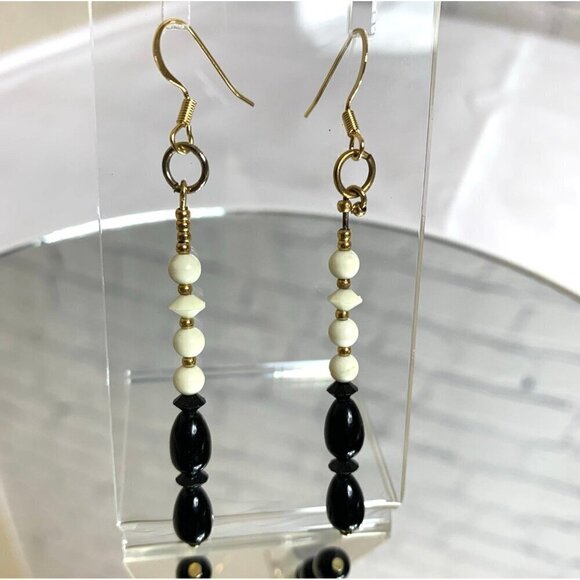 REIMAGINED Glass Bead Dangling Gold Plated Hook Earrings - Picture 2 of 4